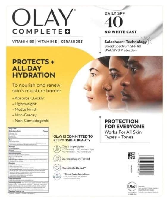 OLAY Complete no white cast with matte finish on diverse skin tones