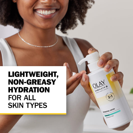 Olay Complete+ lotion texture closeup showing light, fast-absorbing hydration