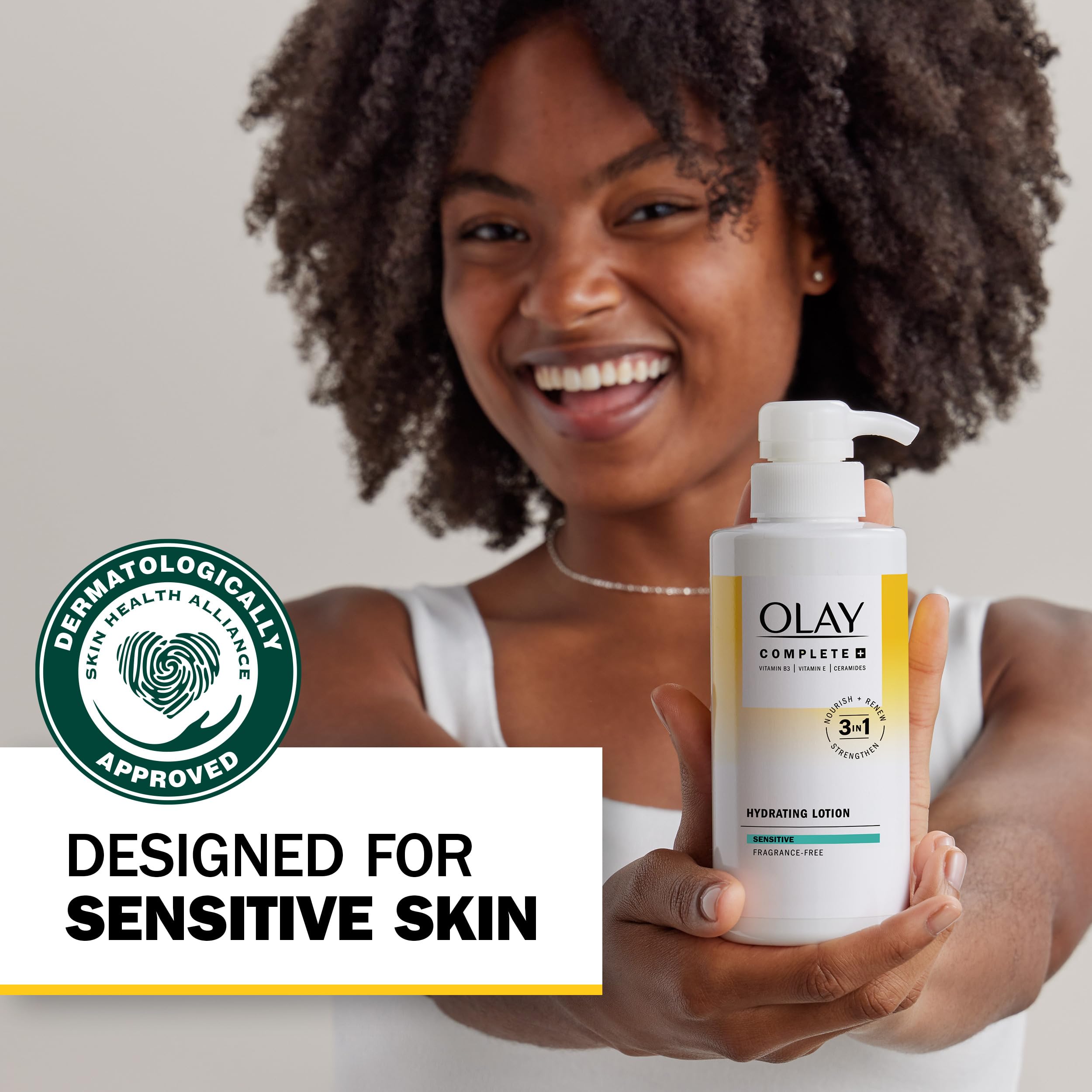 Olay Complete+ fragrance-free formula for sensitive skin and irritation-free routine
