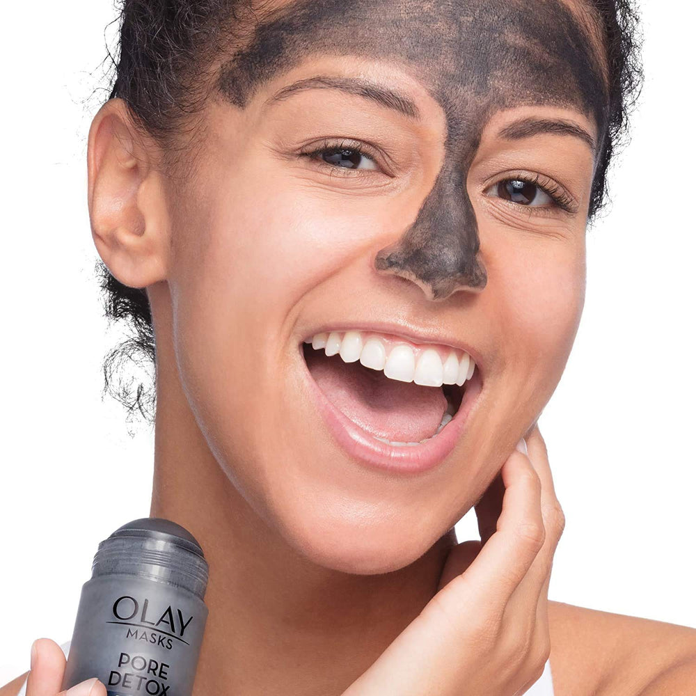 Olay Face Mask Stick kaolin-clay texture delivering gentle exfoliation.