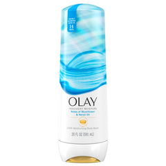 Olay Indulgent Moisture bottle pour showing quick hydrating cleanse