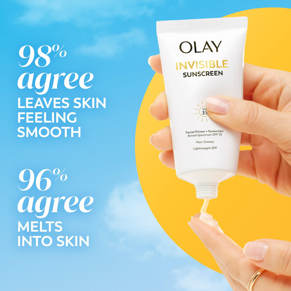 Olay Invisible Sunscreen SPF 35 melts into skin with a non-greasy feel.
