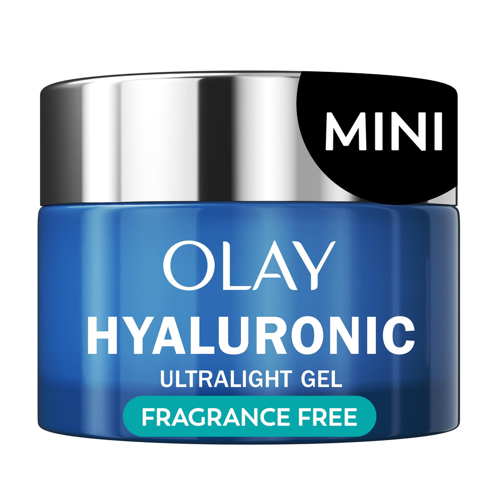 Olay Regenerist Hyaluronic and Peptide 24 gel moisturizer jar delivers fragrance-free hydration for daily use