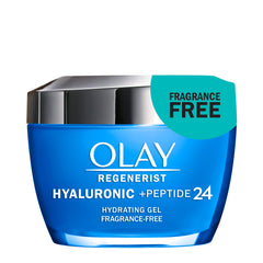 Olay Regenerist Hyaluronic Plum Refresh Ultralight Gel texture highlighting quick absorption under makeup.