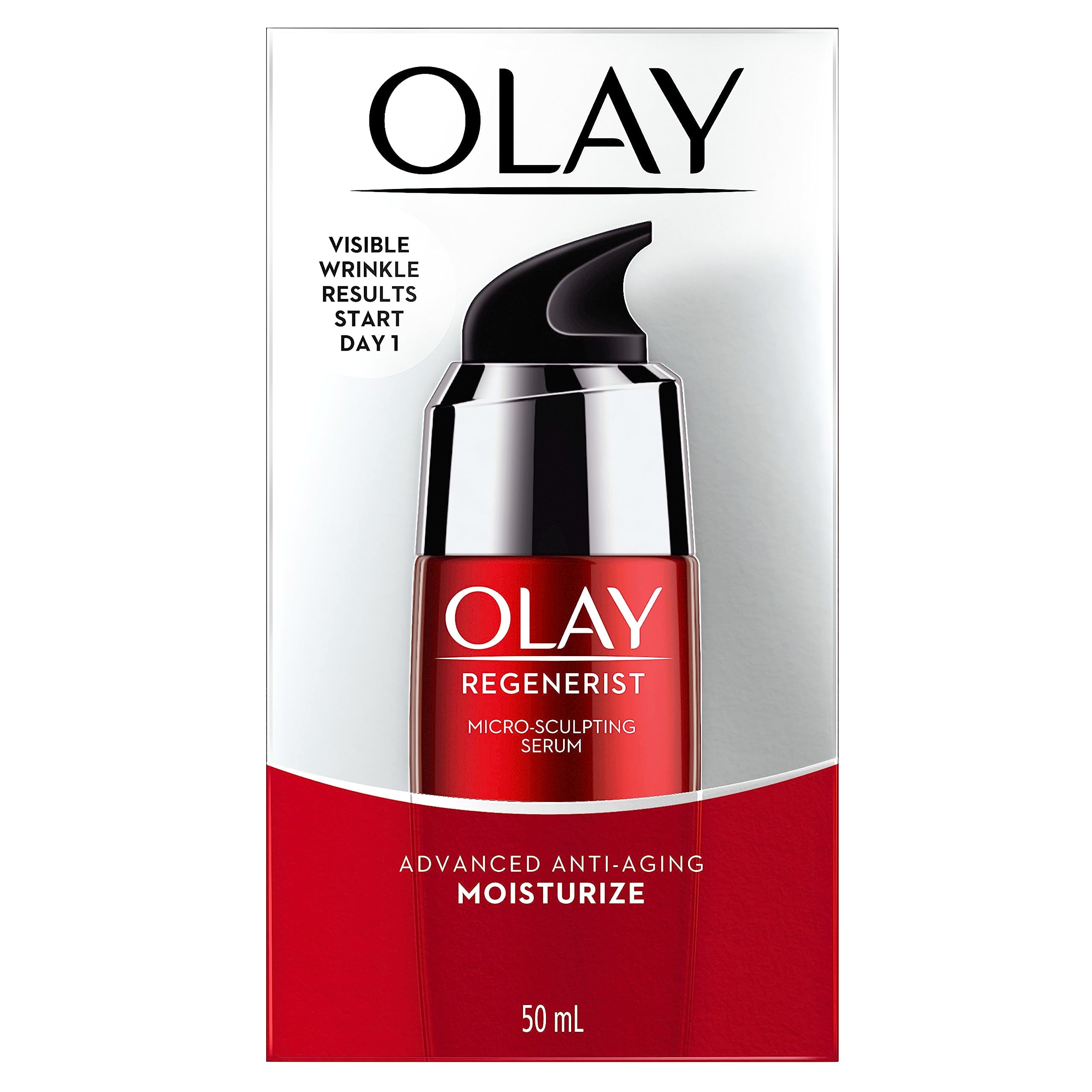 Olay Regenerist Micro-Sculpting Serum bottle showcasing lightweight hydration.