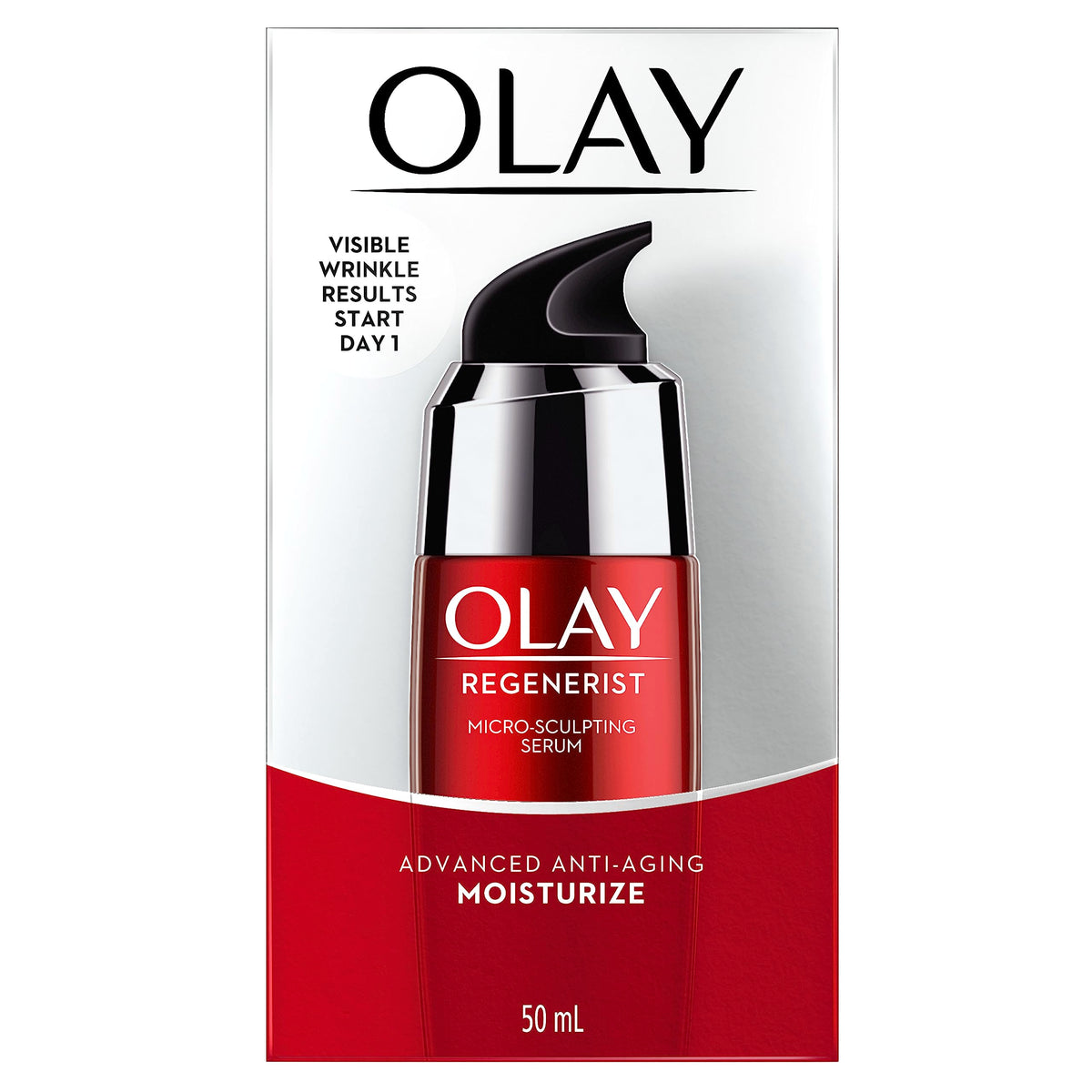 Olay Regenerist Micro-Sculpting Serum bottle showcasing lightweight hydration.
