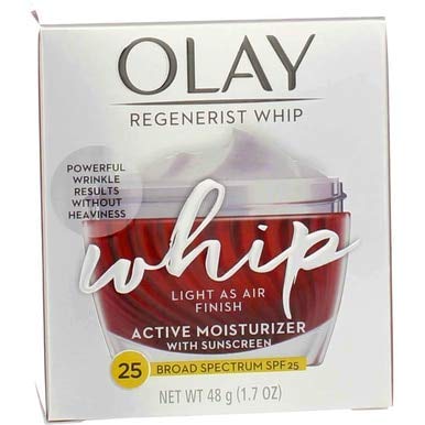 Olay Regenerist Whip SPF25 application swatch shows easy spread and quick hydration.