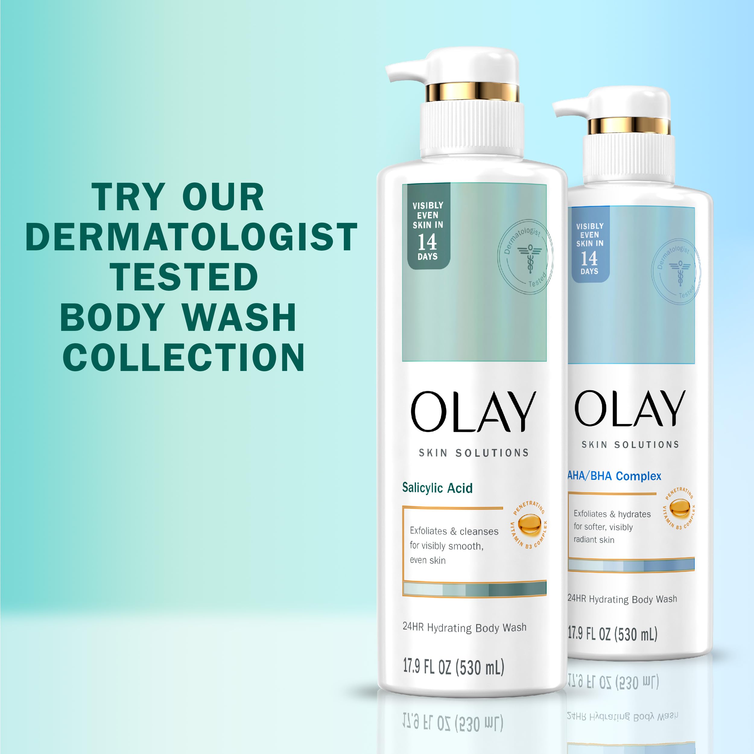Olay Skin Solutions label shows 24-hour hydration claim for refreshed skin.