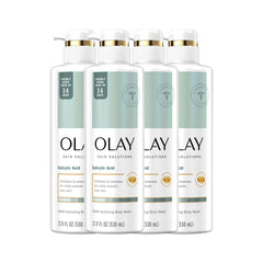 Olay Skin Solutions body wash bottle front highlights the brand and hydration promise.