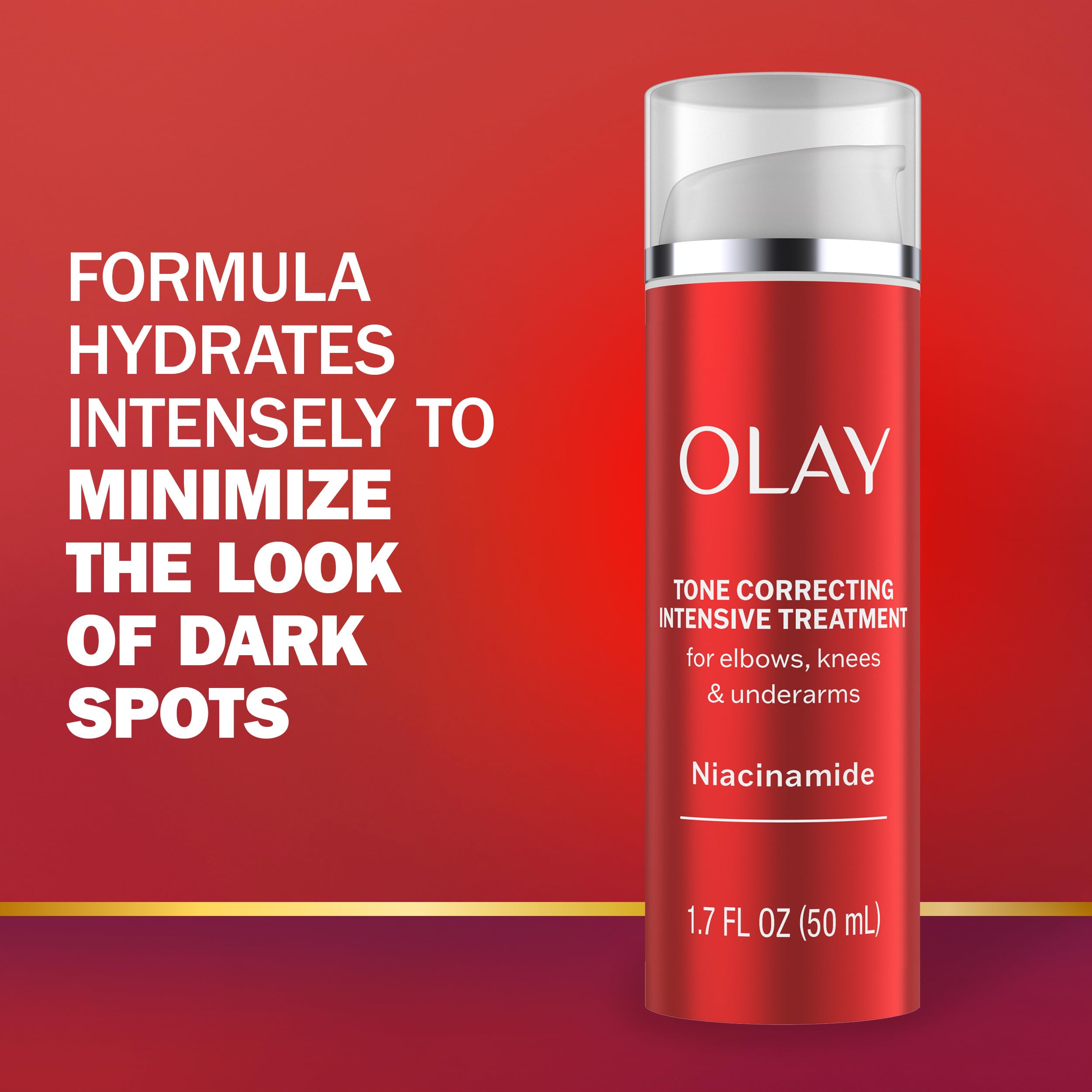 Olay Tone Correcting Cream highlights niacinamide ingredient for skin brightness.