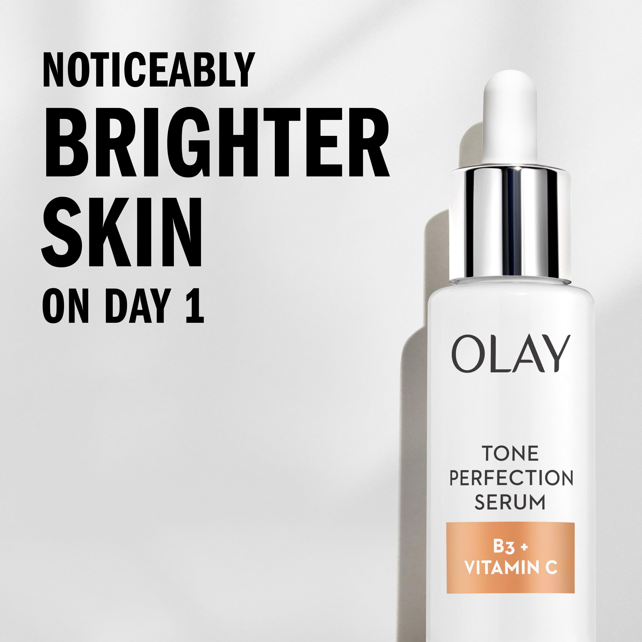 Olay Tone Perfection Serum dropper demonstrates lightweight daily use.
