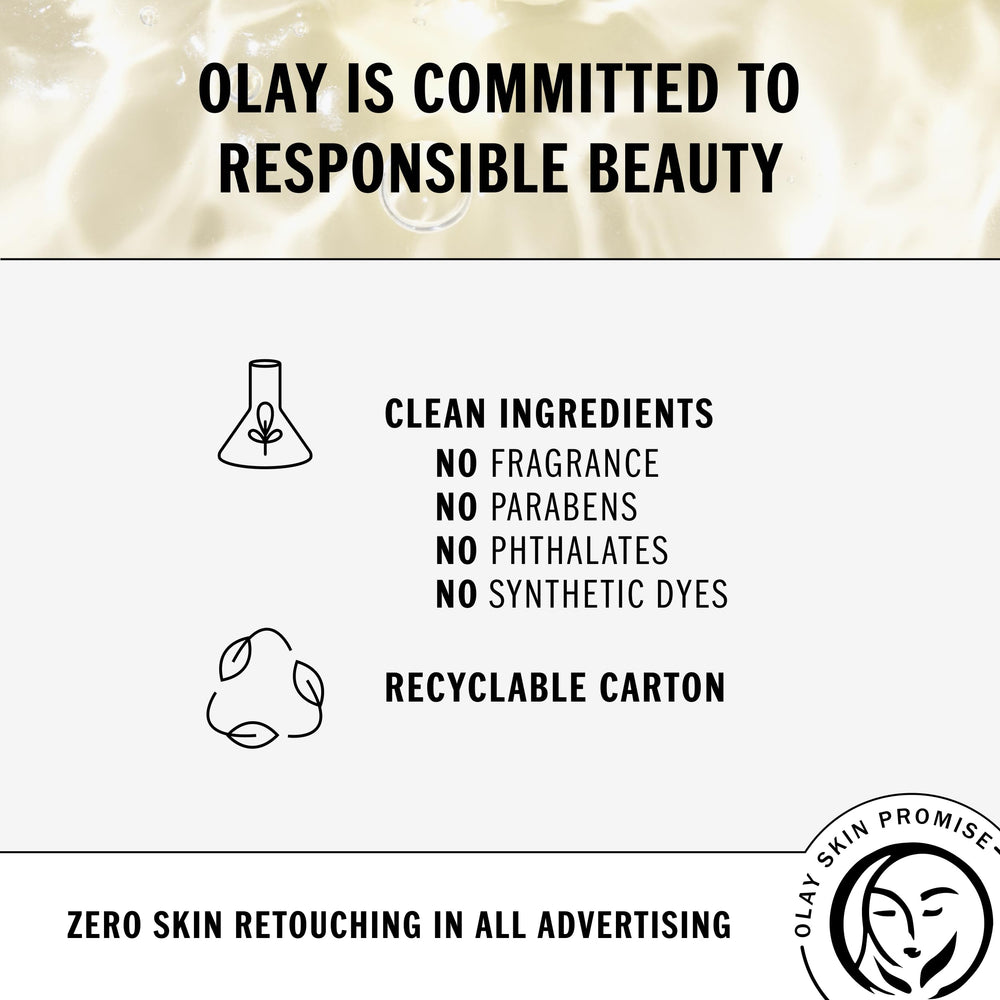 Fragrance-free Olay Tone Perfection Serum on clean bathroom shelf.