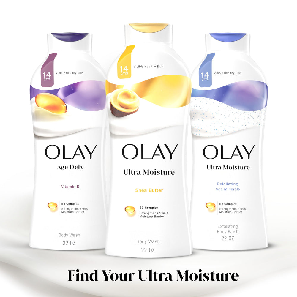 Olay Ultra Moisture packaging highlighting brand and science-backed hydration.