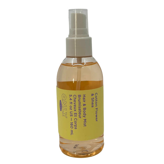 Old Navy Kindred Goods Cotton Flower and Shea mist bottle highlights lasting fragrance for hair and body.