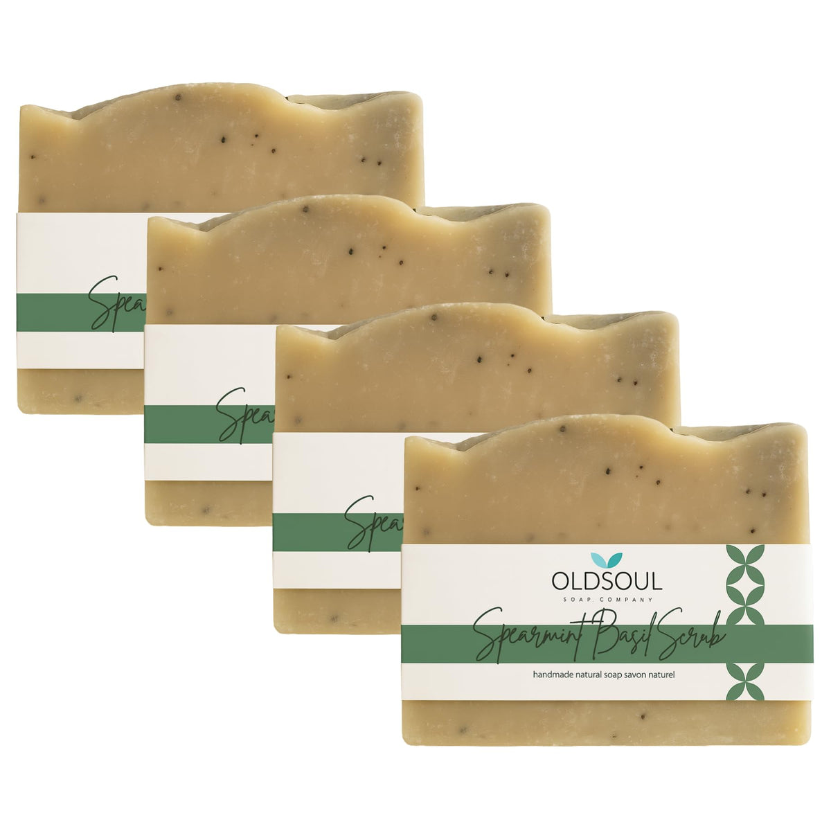 Old Soul Soap Company spearmint basil scrub bar closeup showing exfoliation