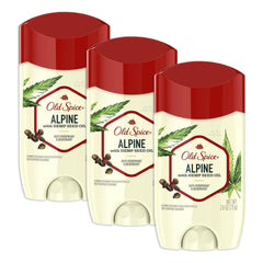 Old Spice Alpine antiperspirant packaging front, daily protection and floral scent.