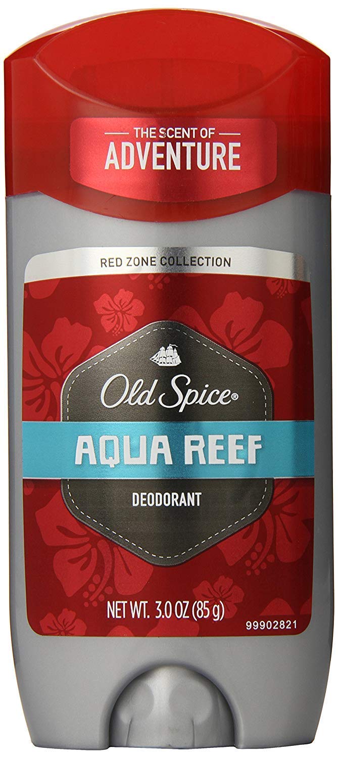 Old Spice Aqua Reef deodorant stick tilted to show smooth glide