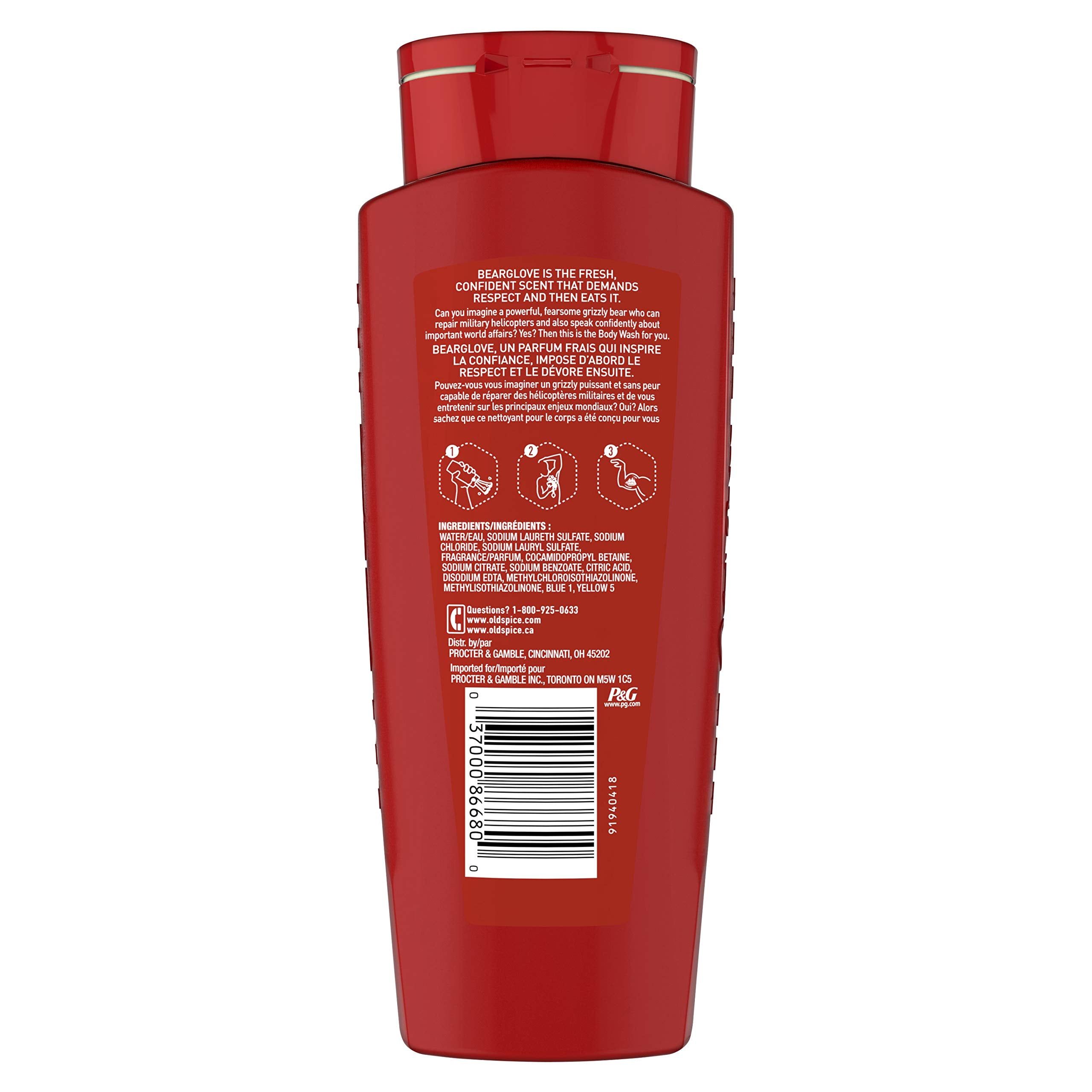 Old Spice Bearglove scent notes of apple, citrus, and spice.