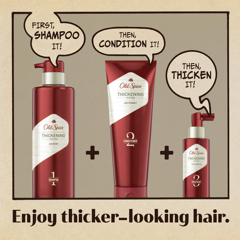 Old Spice Biotin Shampoo label close-up highlighting biotin for hair vitality.