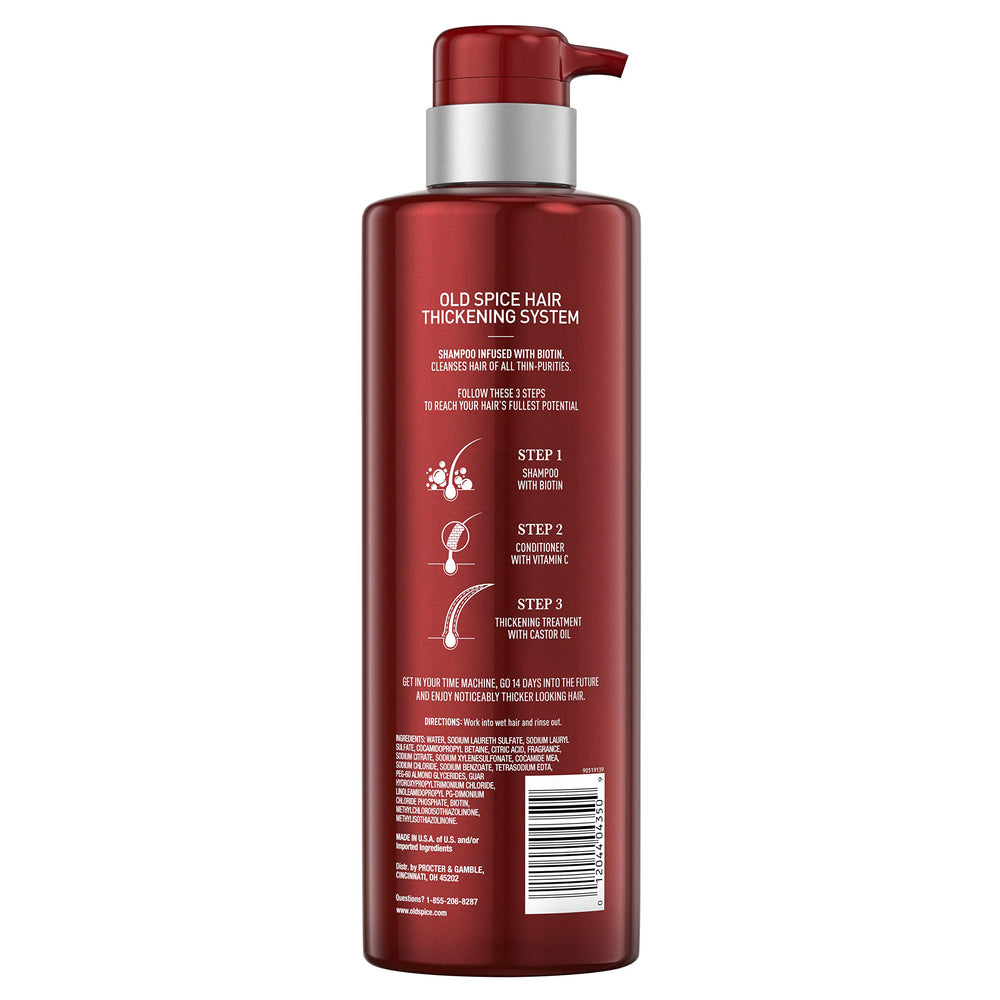 Old Spice Biotin Shampoo lather in hand illustrating cleansing action for renewed fullness.