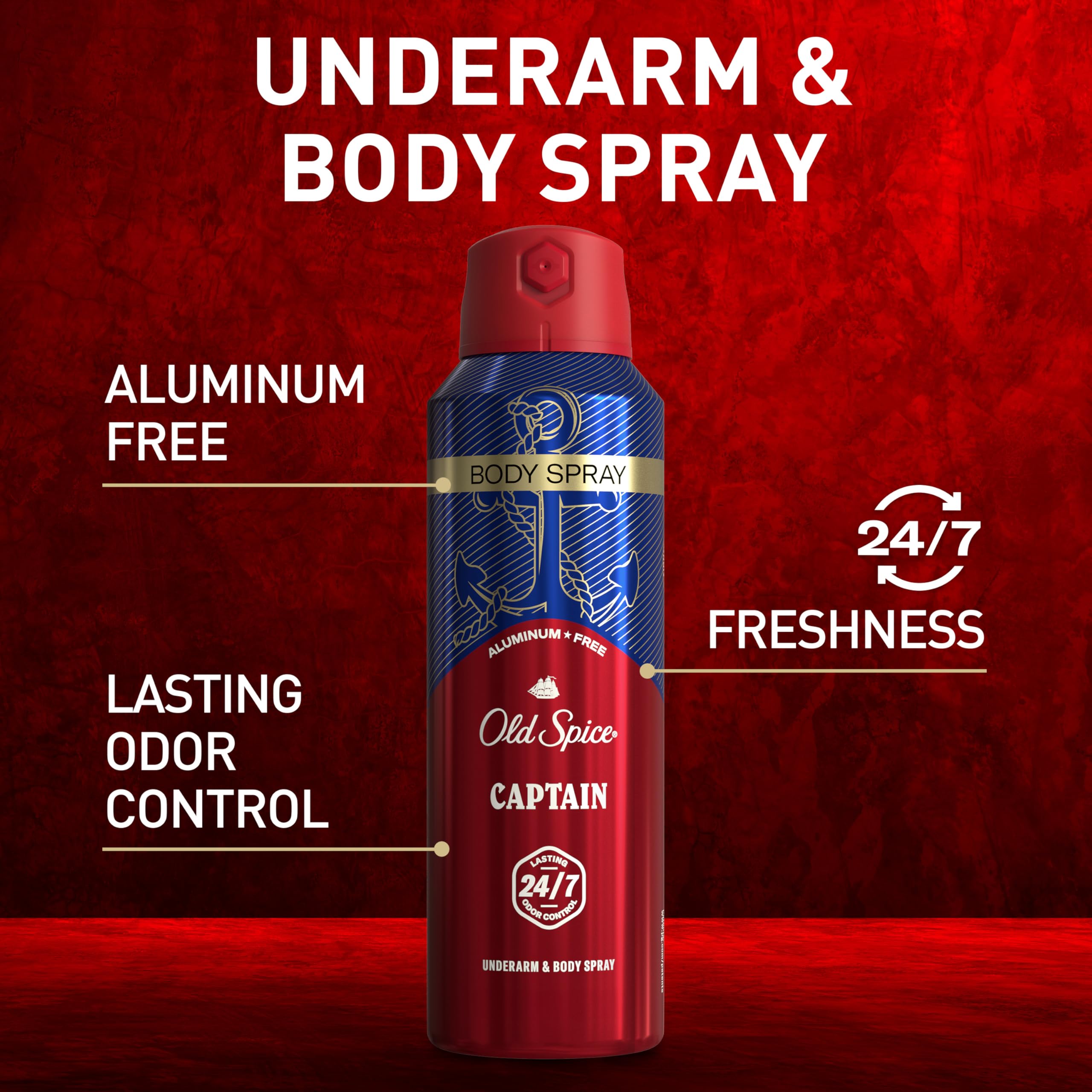 Old Spice Captain spray on skin, suggesting all-day fragrance with citrus notes.