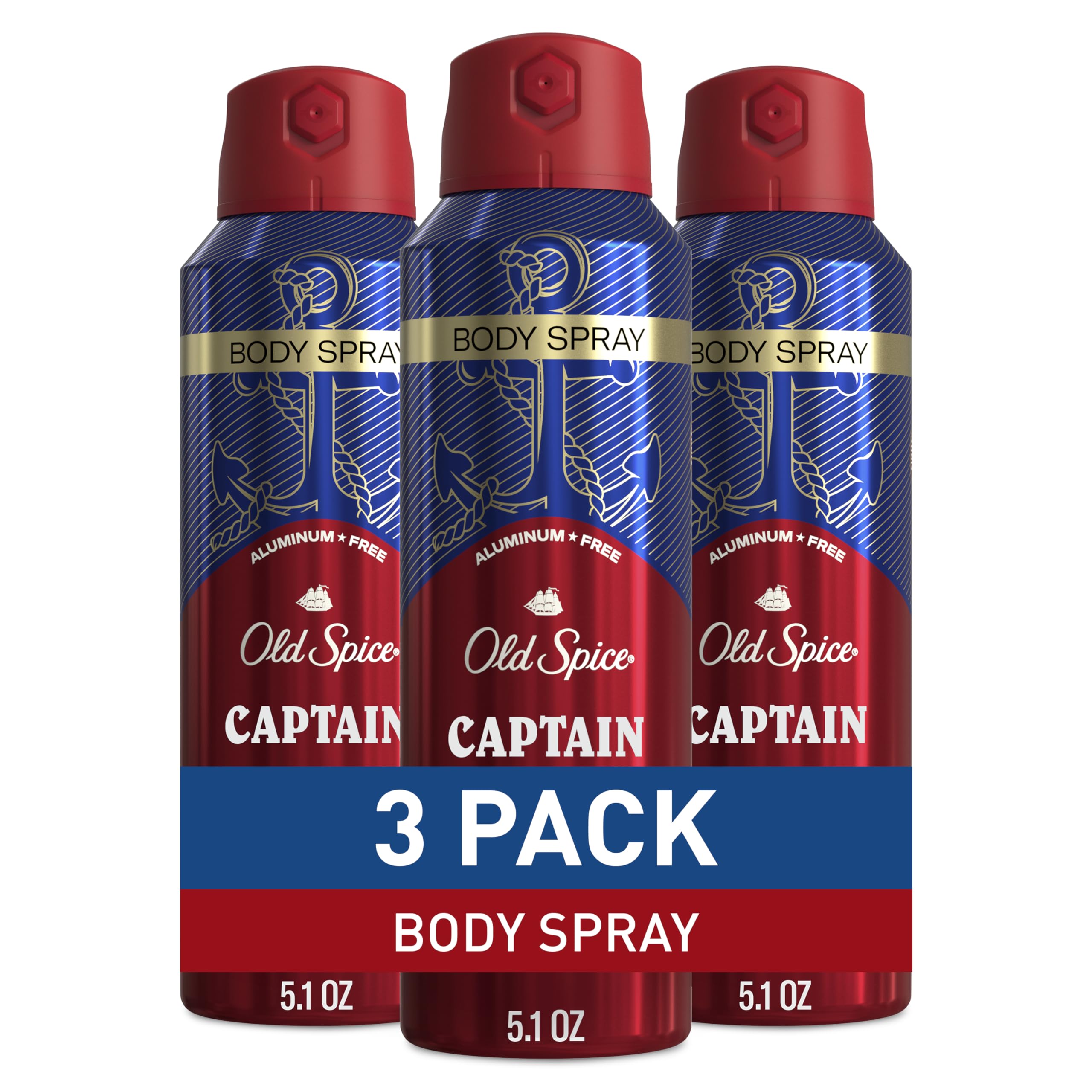Old Spice Captain body spray bottle pour, signaling quick odor control and fresh scent.
