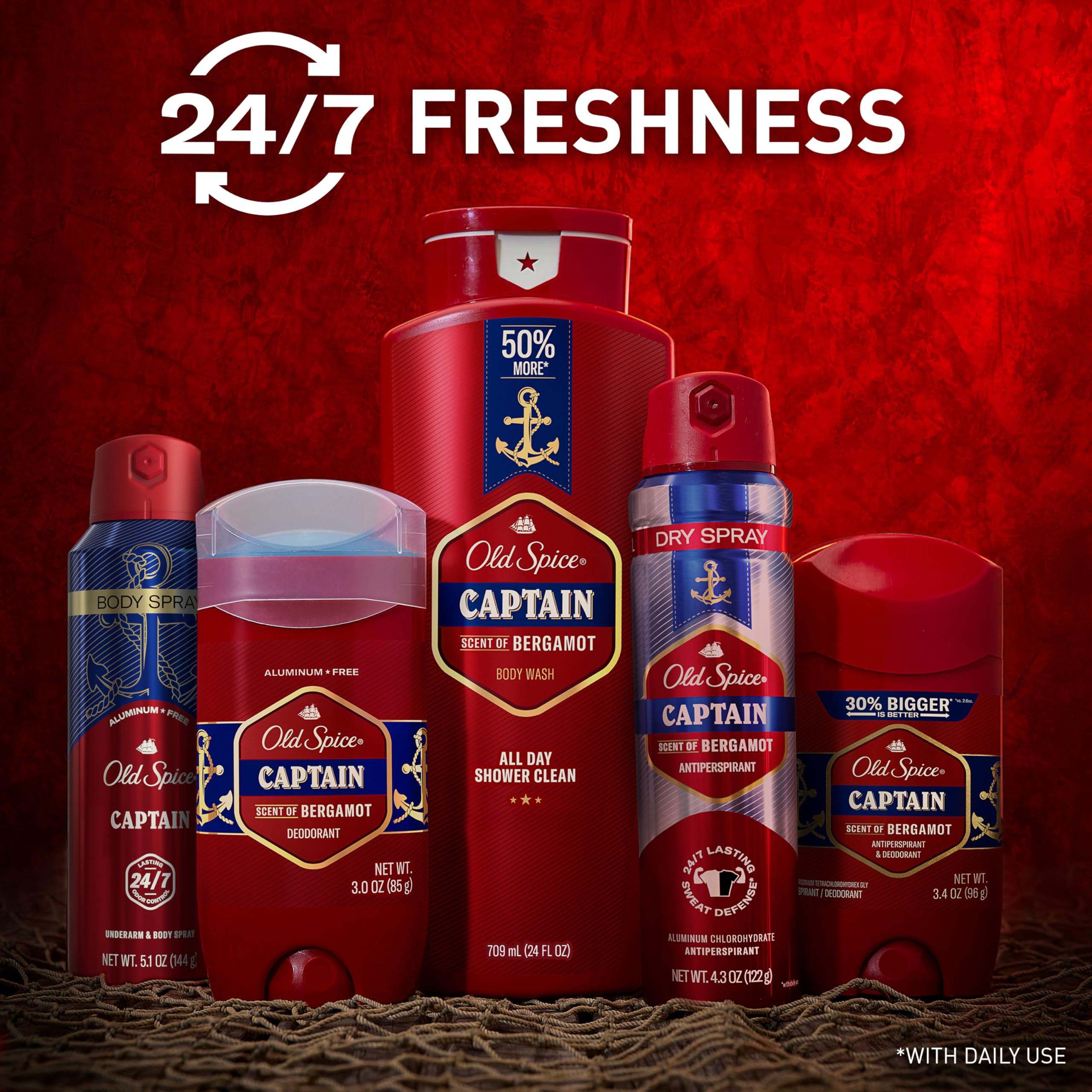 Old Spice Captain grooming routine with spray, ready for daily freshness.
