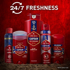 Old Spice Captain grooming routine with spray, ready for daily freshness.