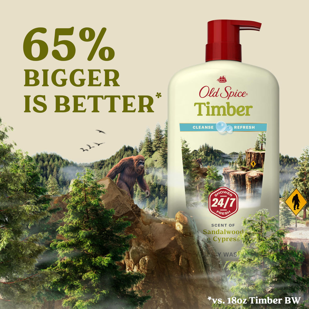 Old Spice Cleansing Body Wash packaging image emphasizes rugged men's care.