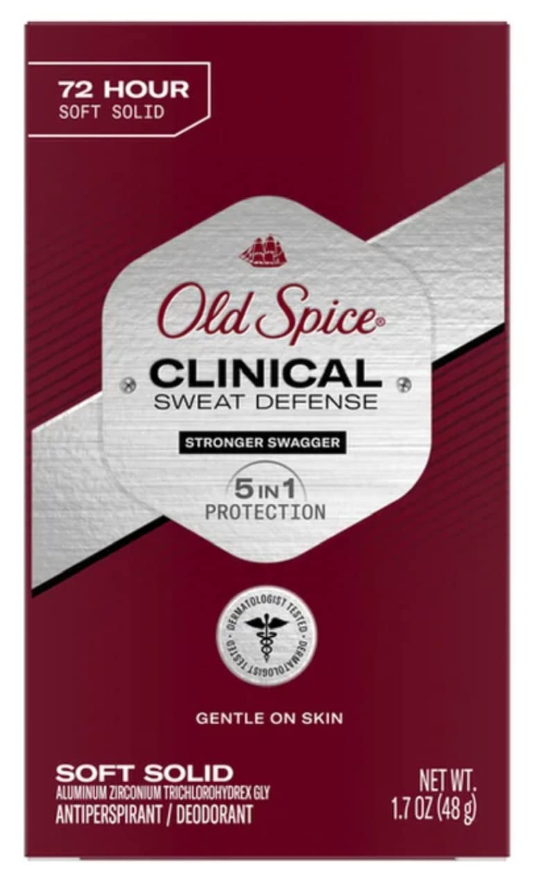 Old Spice Clinical Sweat Defense soft solid bottle close-up showing smooth application.
