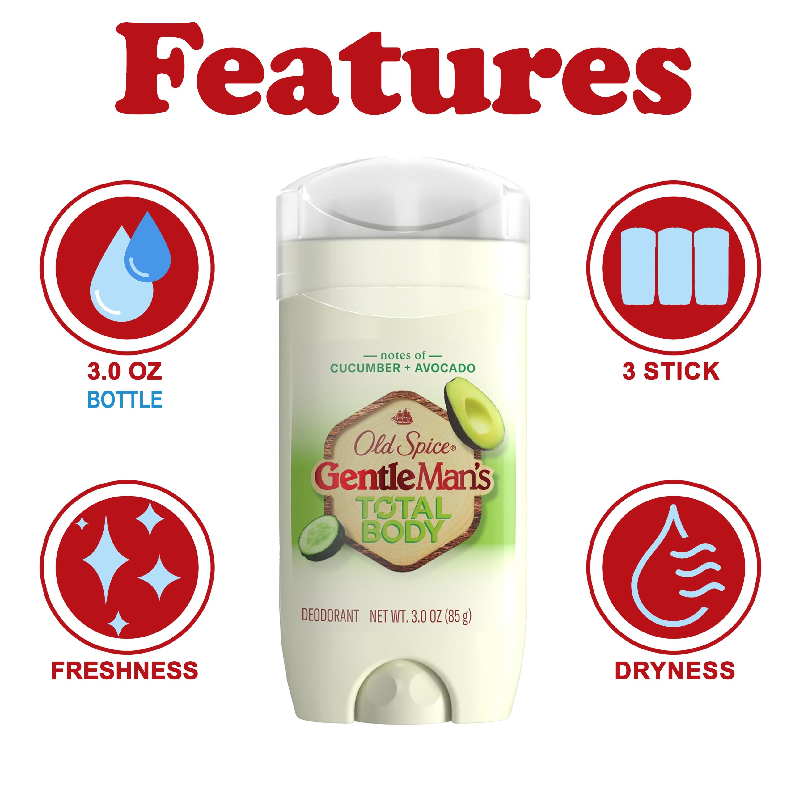 Old Spice deodorant with cucumber avocado scent delivers crisp daily freshness.