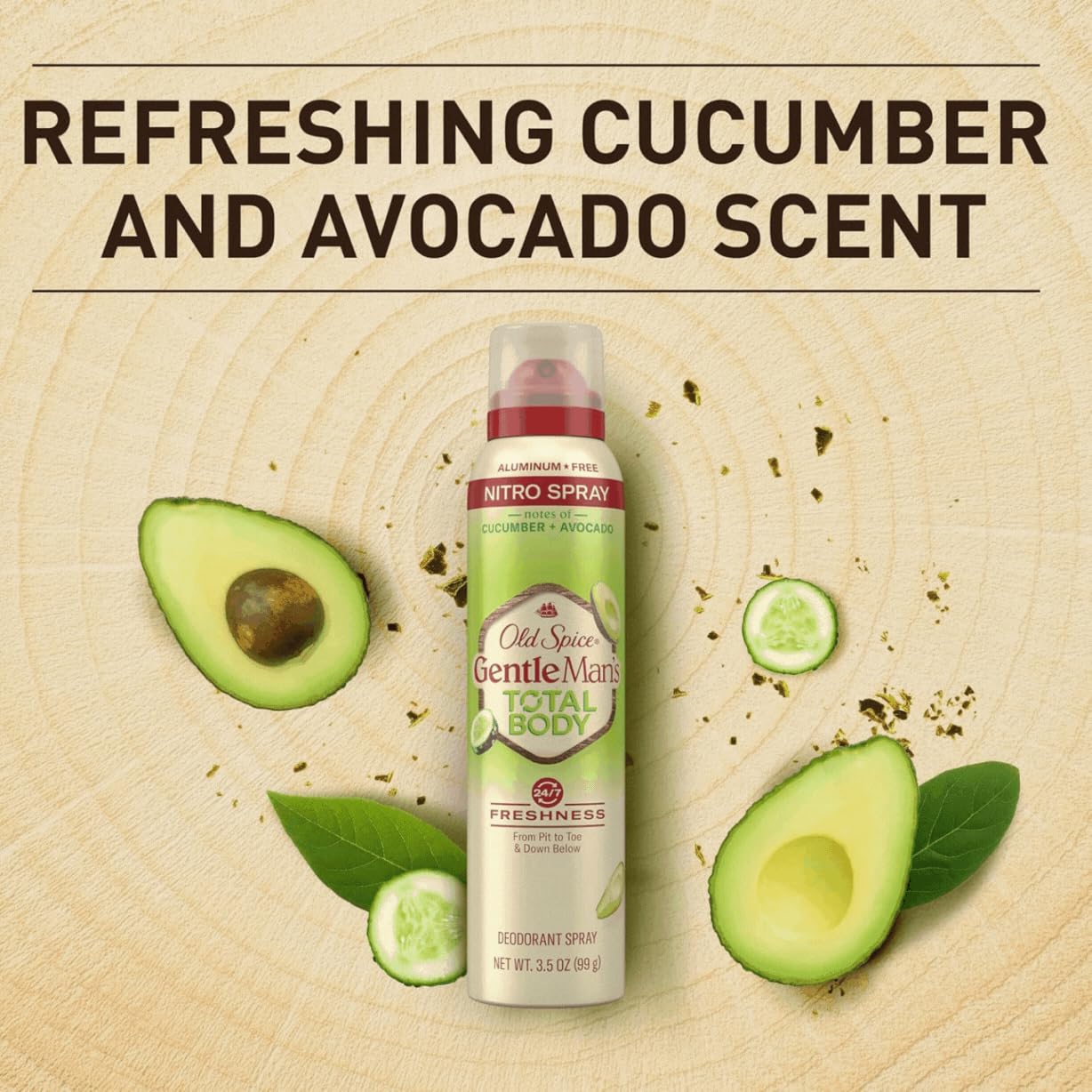 Old Spice cucumber and avocado scent offers crisp daily freshness.