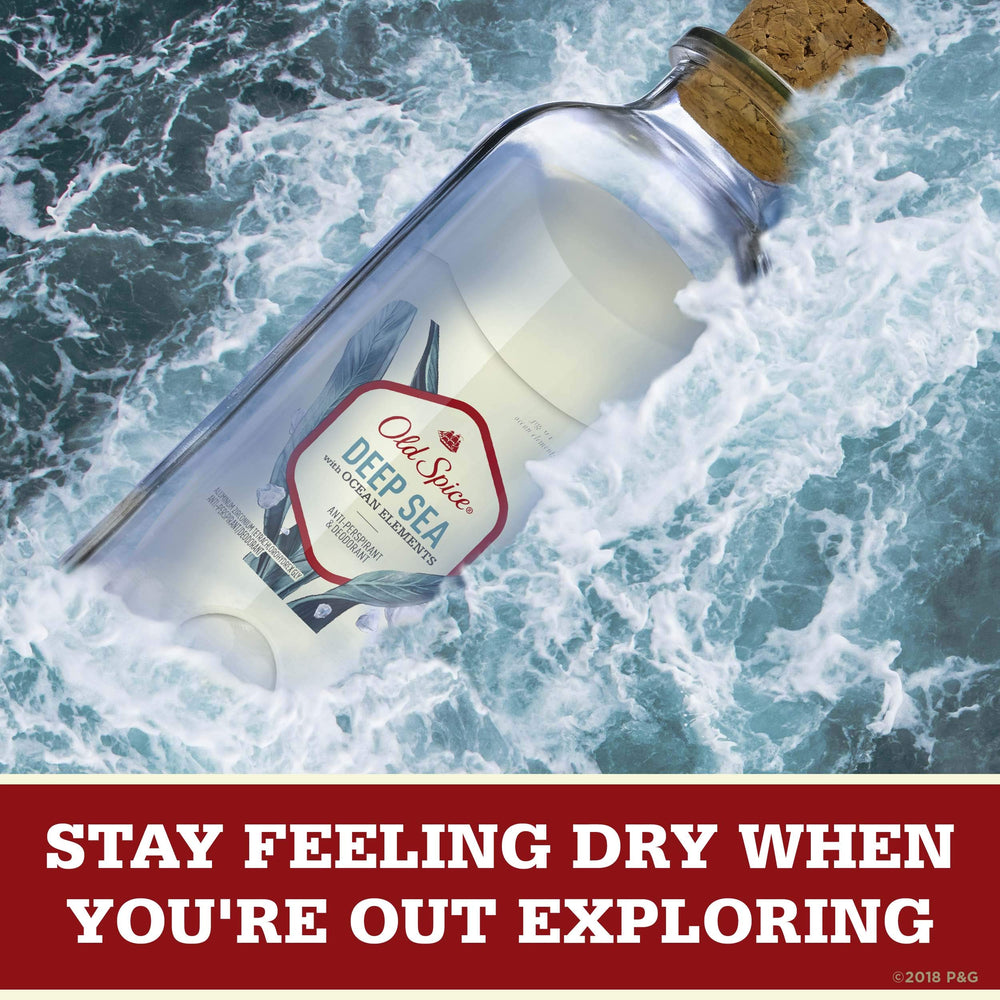 Old Spice Deep Sea scent label detail emphasizes premium branding and product identity