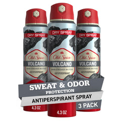 Old Spice Dry Spray Volcano with cedar and amber provides all-day freshness.