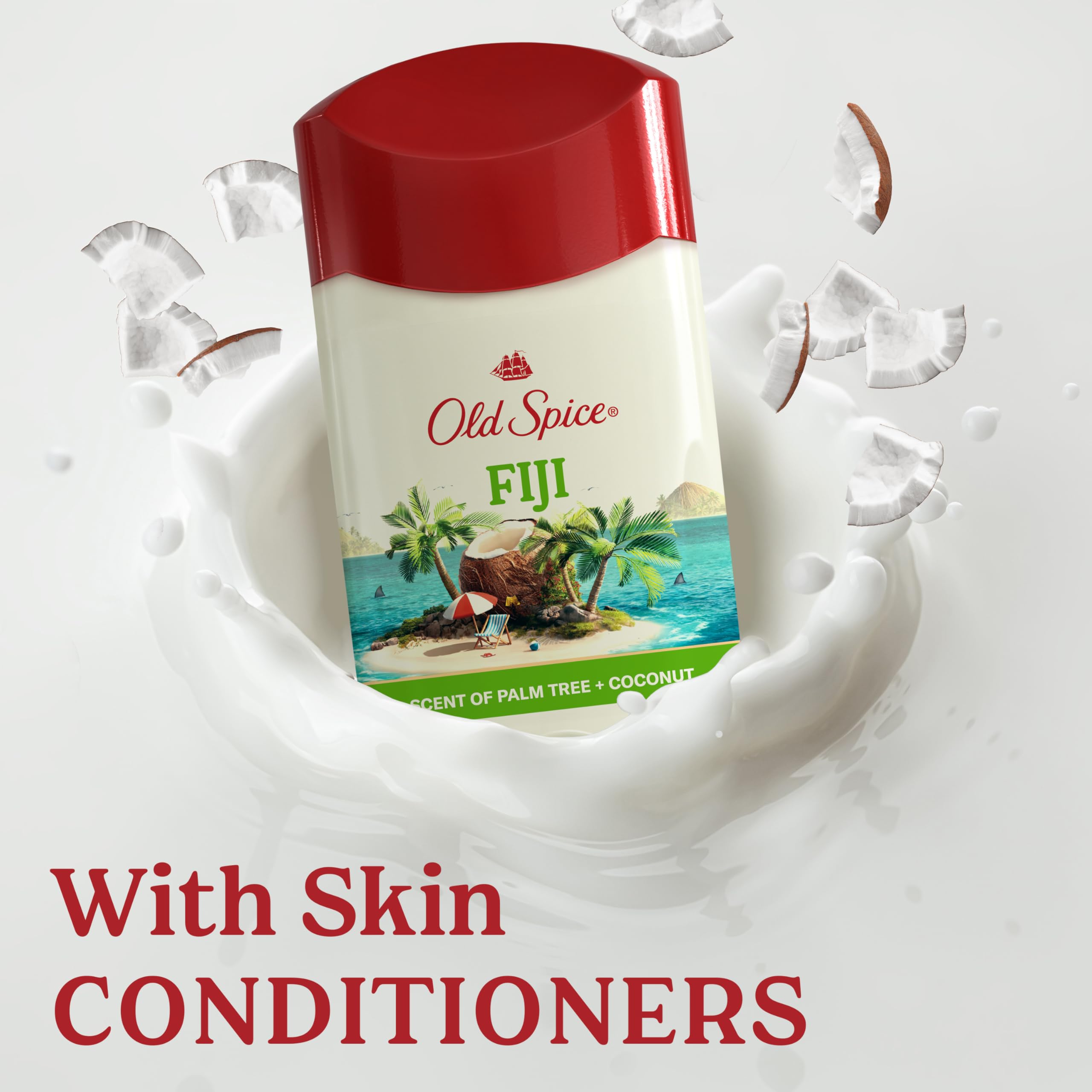 Old Spice Fiji skin conditioners claim shown for gentler wear.