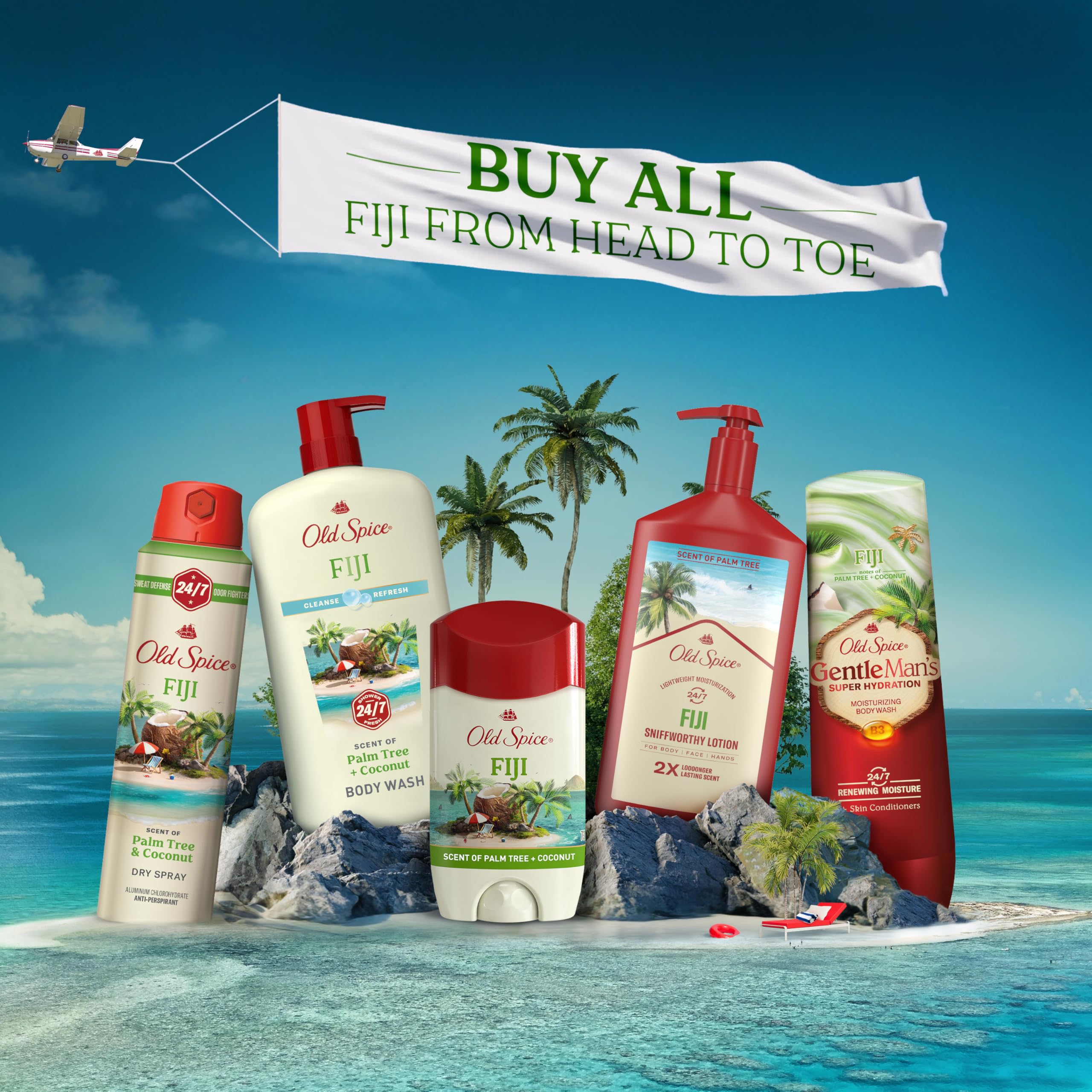 Old Spice Fiji travel-friendly compact size displayed for on-the-go use.