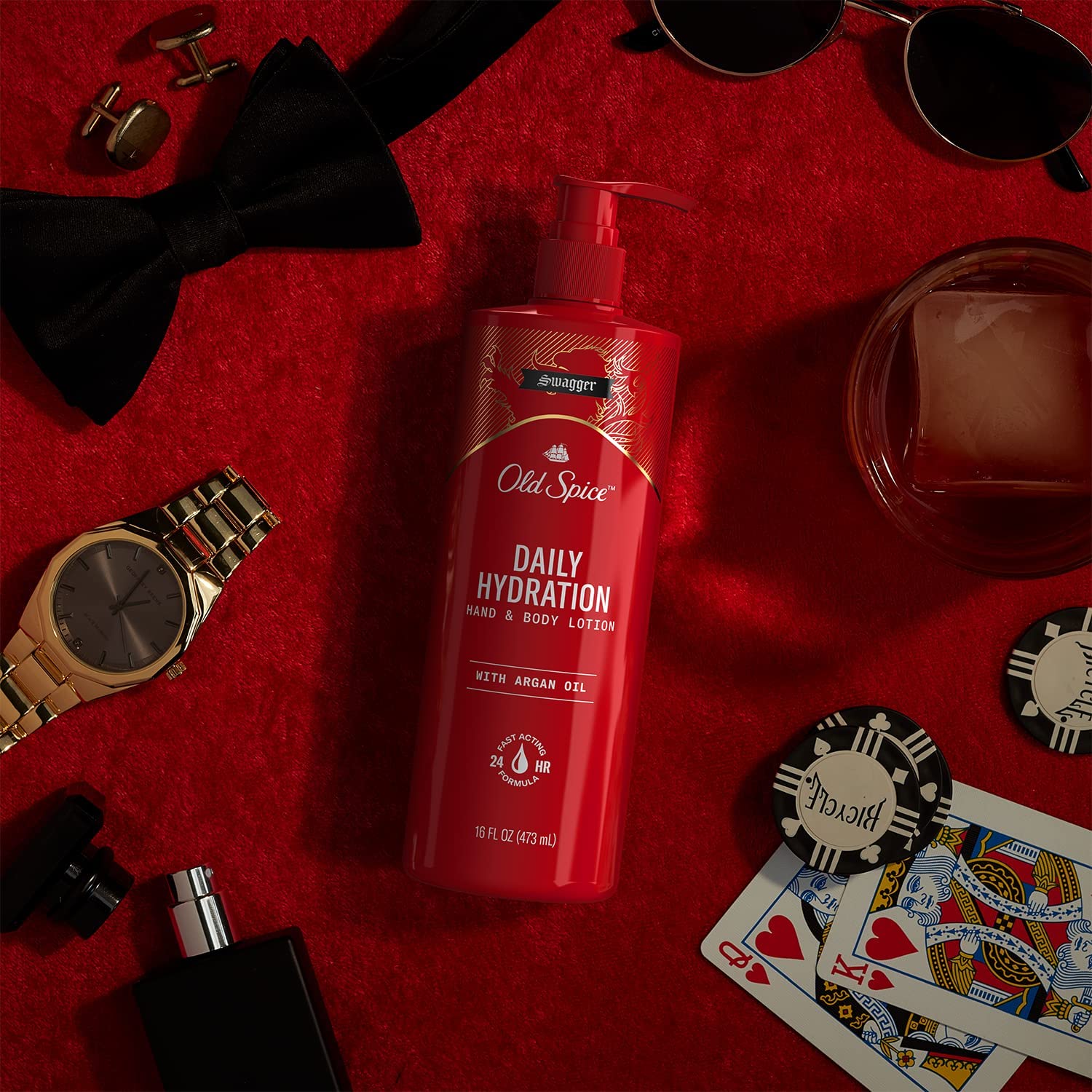 Old Spice four-pack bottles shown for convenient, portable hydration