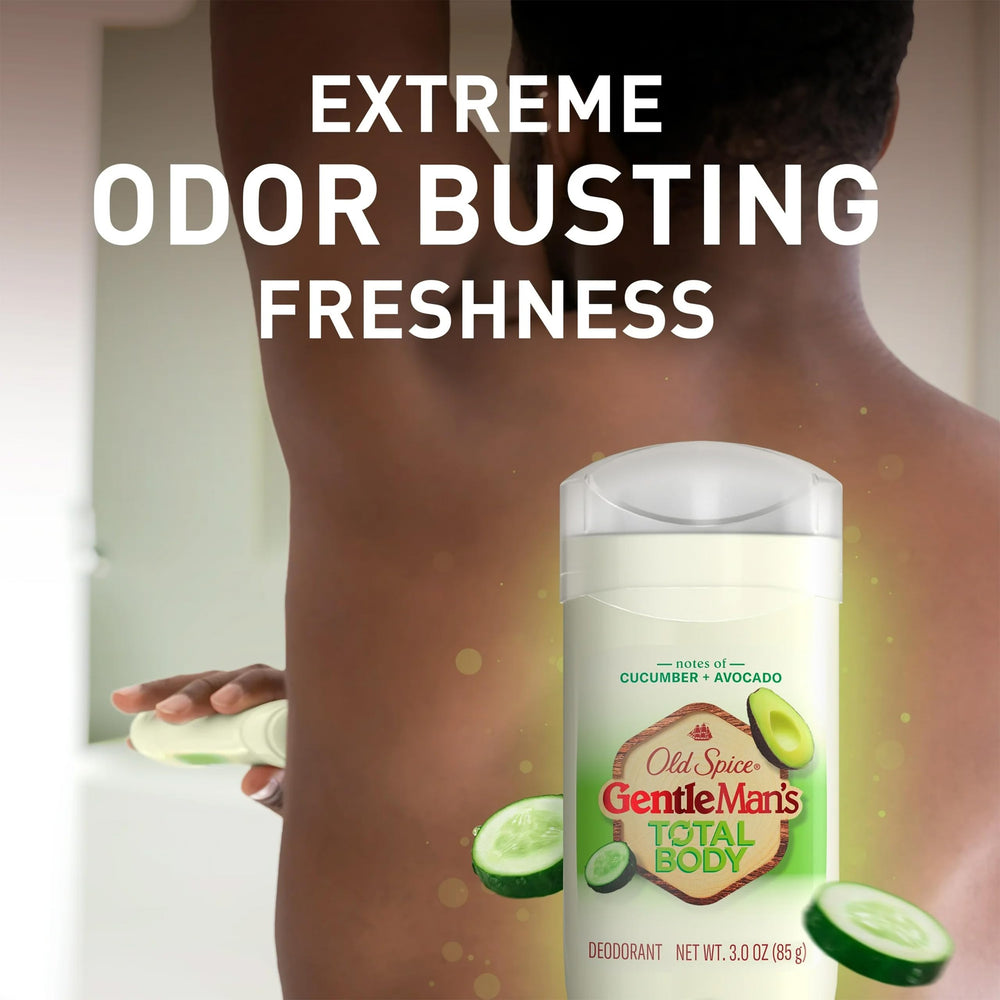 Old Spice full-body use deodorant stick shows versatile application areas.