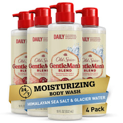 Old Spice Gentleman's Exfoliating Body Wash bottle with 4-pack delivers lasting freshness.