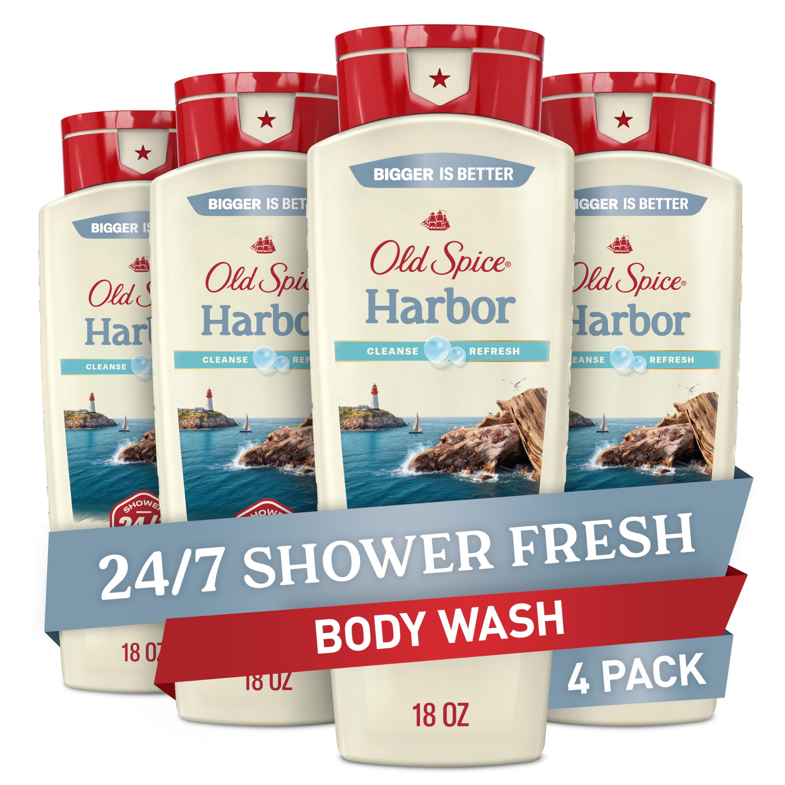 Old Spice Harbor with Coastal Breeze bottle shows long-lasting scent for daily refreshment.
