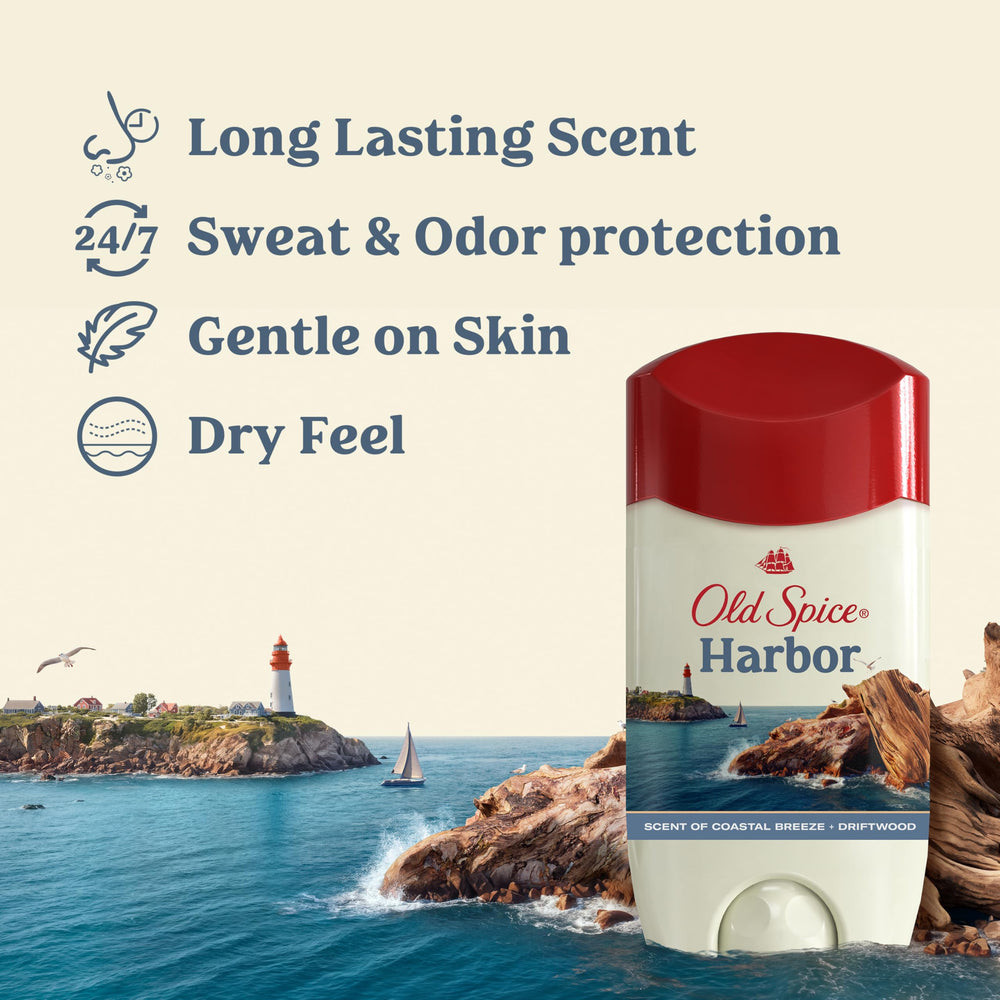 Old Spice Harbor deodorant stick close-up with recognizable brand logo