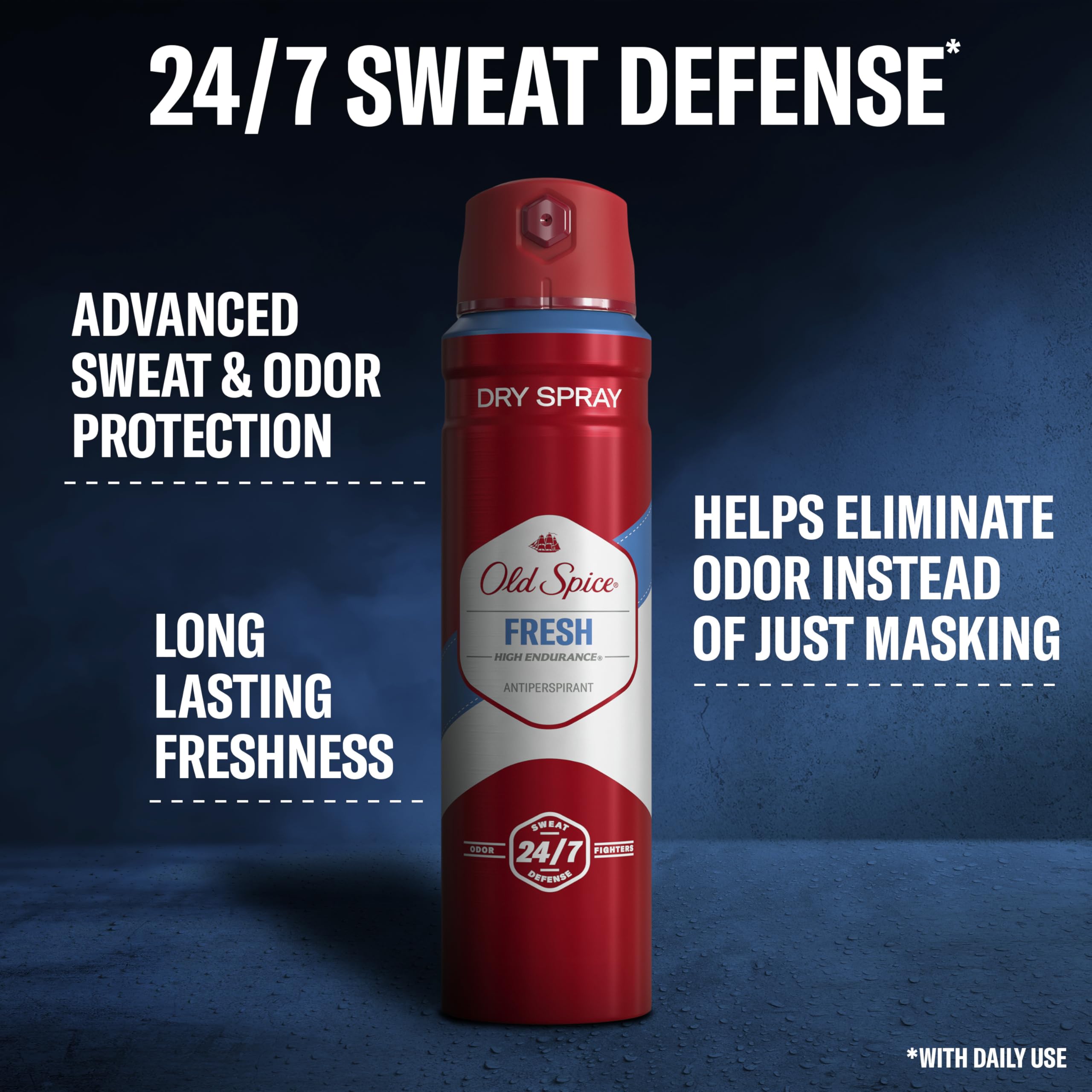 Old Spice High Endurance dry spray mist delivers 24/7 defense against sweat