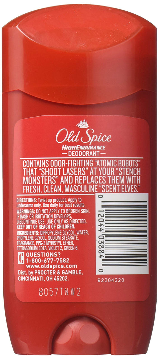 Old Spice High Endurance Fresh twist-base deodorant ready for quick application.