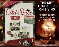 Old Spice Holidudes gift-set packaging shown as a holiday-ready present.
