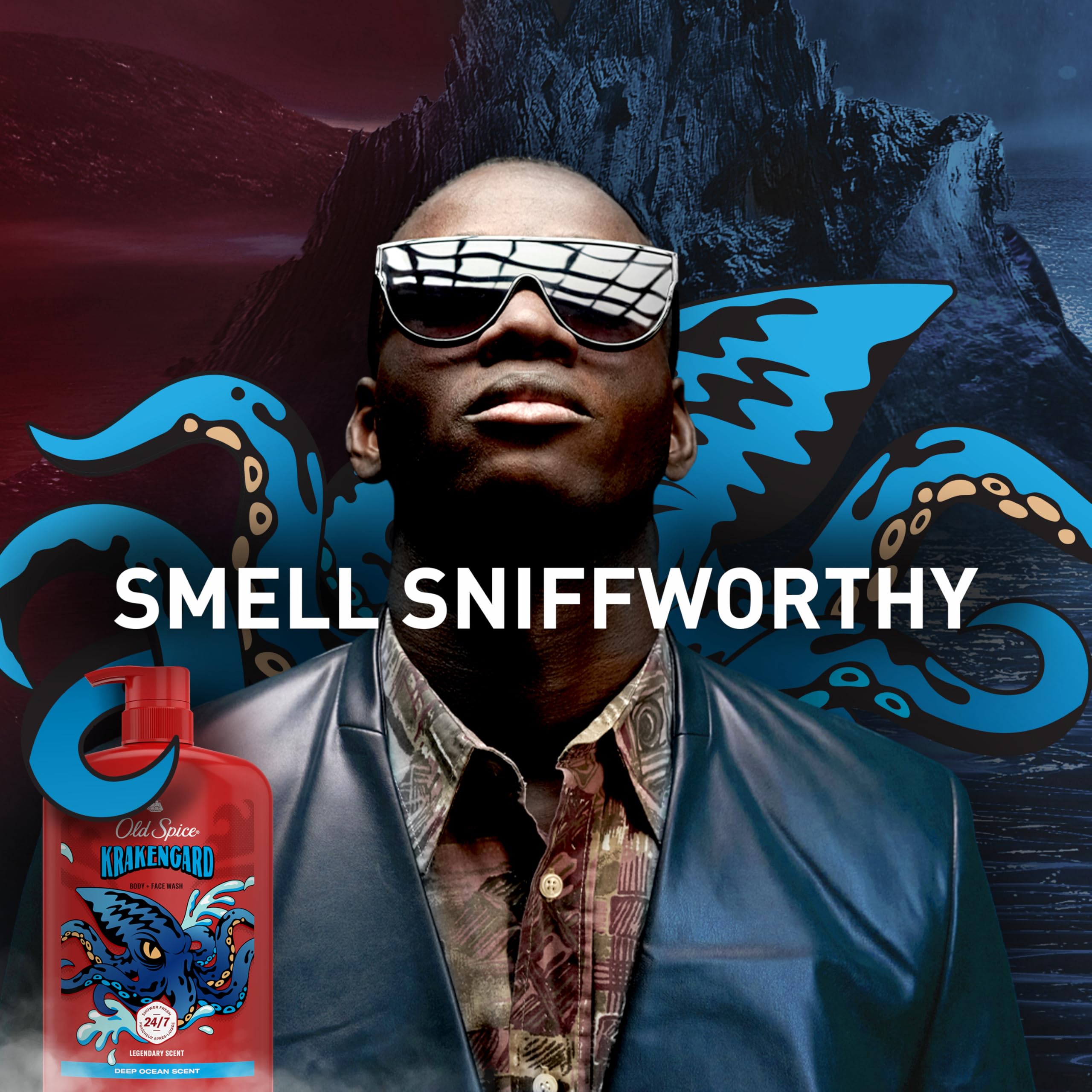 Old Spice Krakengard 3x defense icon highlights clean lather and scent benefits.