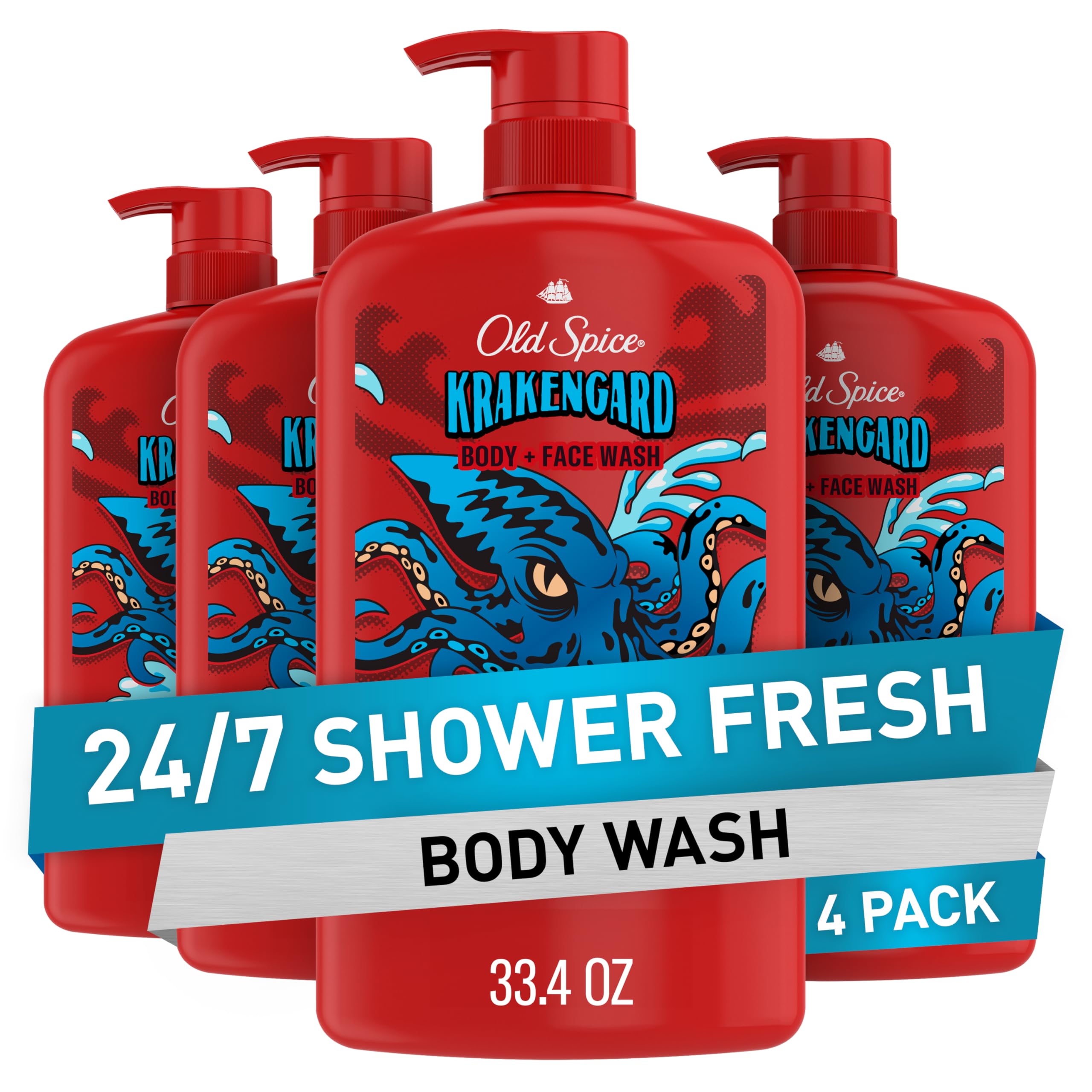 Old Spice Krakengard body wash bottle for daily cleansing with lasting scent.