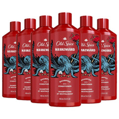 Old Spice Krakengard bottle front showing 2-in-1 formula for fuller, healthier hair.