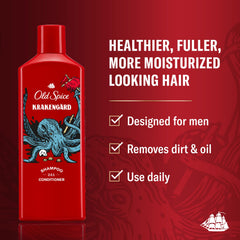 Old Spice Krakengard bottle pour action highlighting cleansing and conditioning in one step.