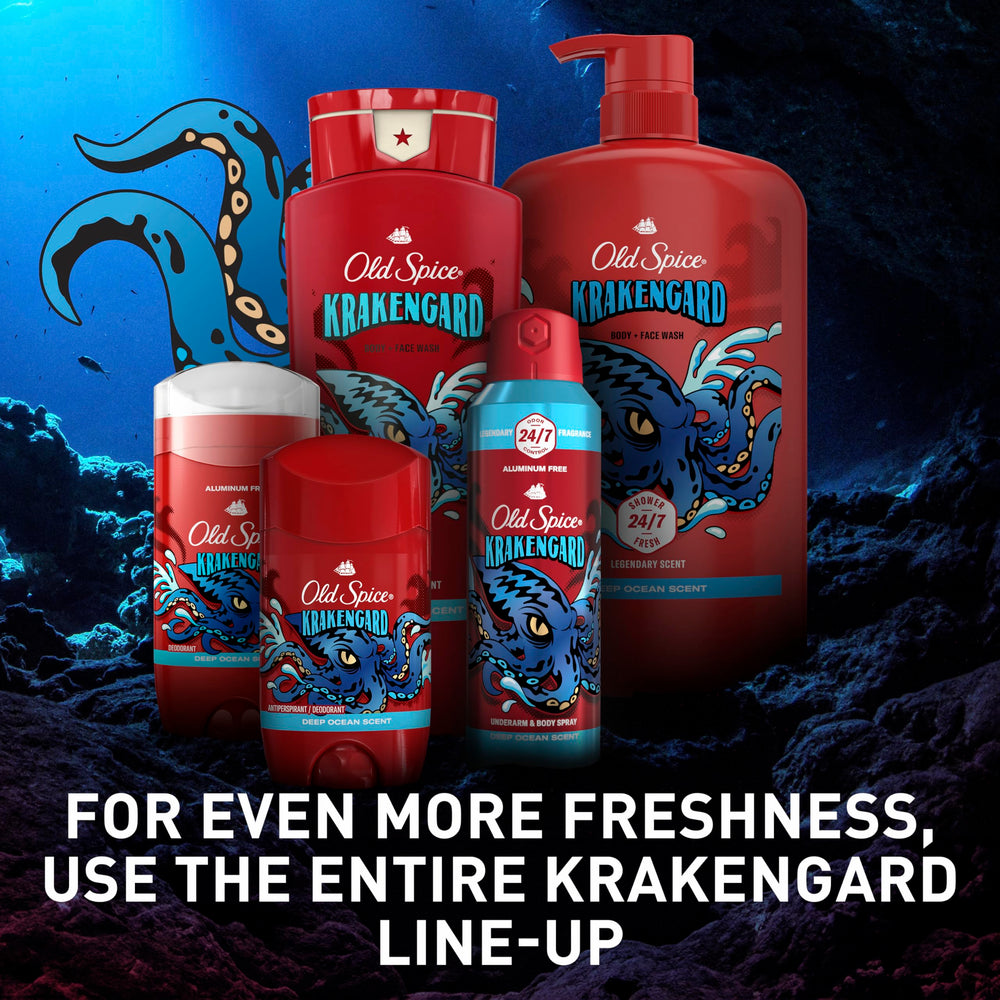 Old Spice Krakengard four pack outer box shows value and convenience.