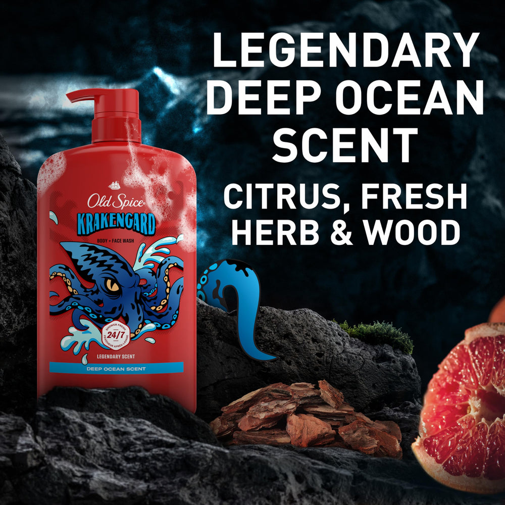 Old Spice Krakengard two in one body and face wash in action.